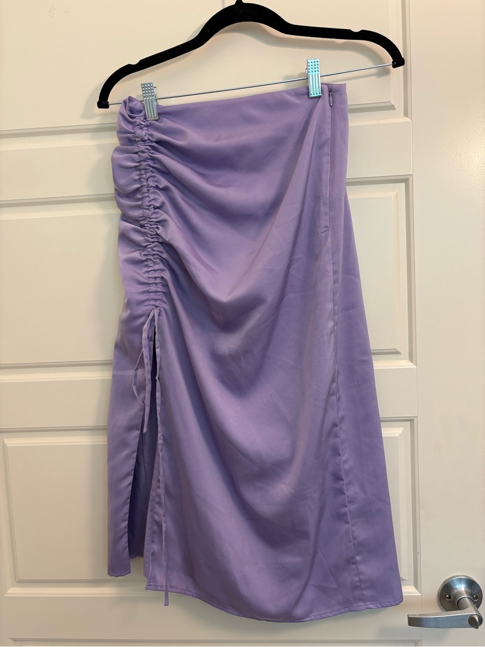 Greylin Lilac Ruched Side-Slit Midi Skirt